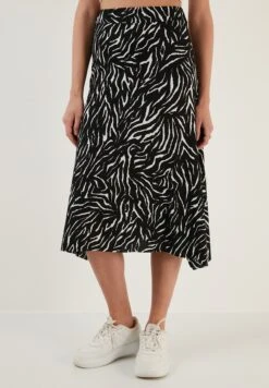 LELA Midi- A-Lijn Rok - Black White Striped