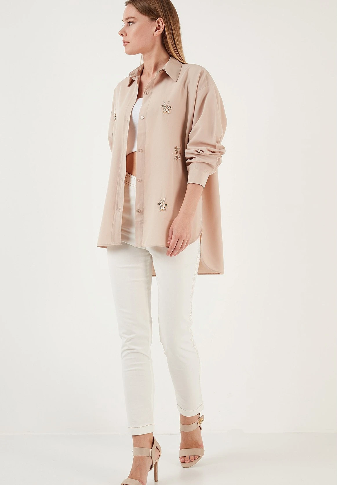 LELA Loose Fit - Overhemdblouse - Stone 4 LELA Loose Fit - Overhemdblouse - Stone - Afbeelding 2