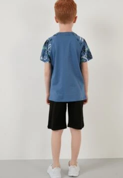 LELA Regular Fit T-Shirt And Shorts - Trainingspak - Royal Blue/Black/Light Green -Lela 6c12f30421f3457182a5c3eecd6d52be