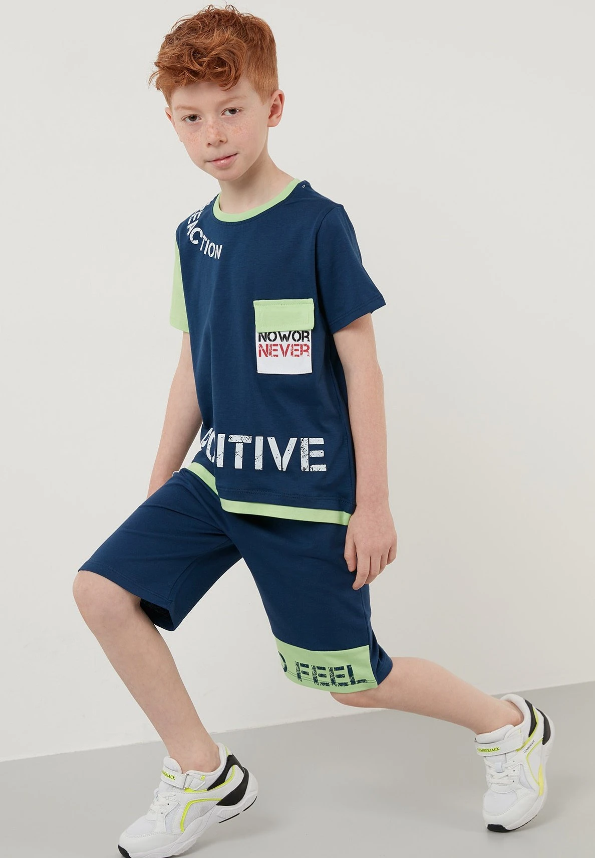 LELA Regular Fit T-Shirt And Shorts - Trainingspak - Dark Blue/Light Green 8 LELA Regular Fit T-Shirt And Shorts - Trainingspak - Dark Blue/Light Green - Afbeelding 6