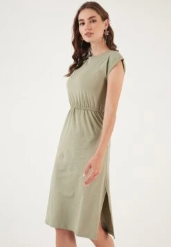 LELA Short Sleeve Midi - Jurk - Olive -Lela 74d3b6b8d71e44ffa0bd62a2cdfae5d5