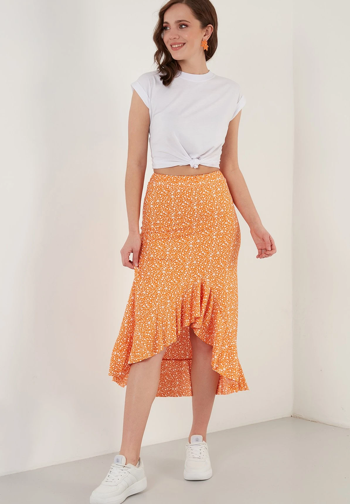 LELA Midi - A-Lijn Rok - Orange 4 LELA Midi - A-Lijn Rok - Orange - Afbeelding 2