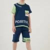 LELA Regular Fit T-Shirt And Shorts - Trainingspak - Dark Blue/Light Green