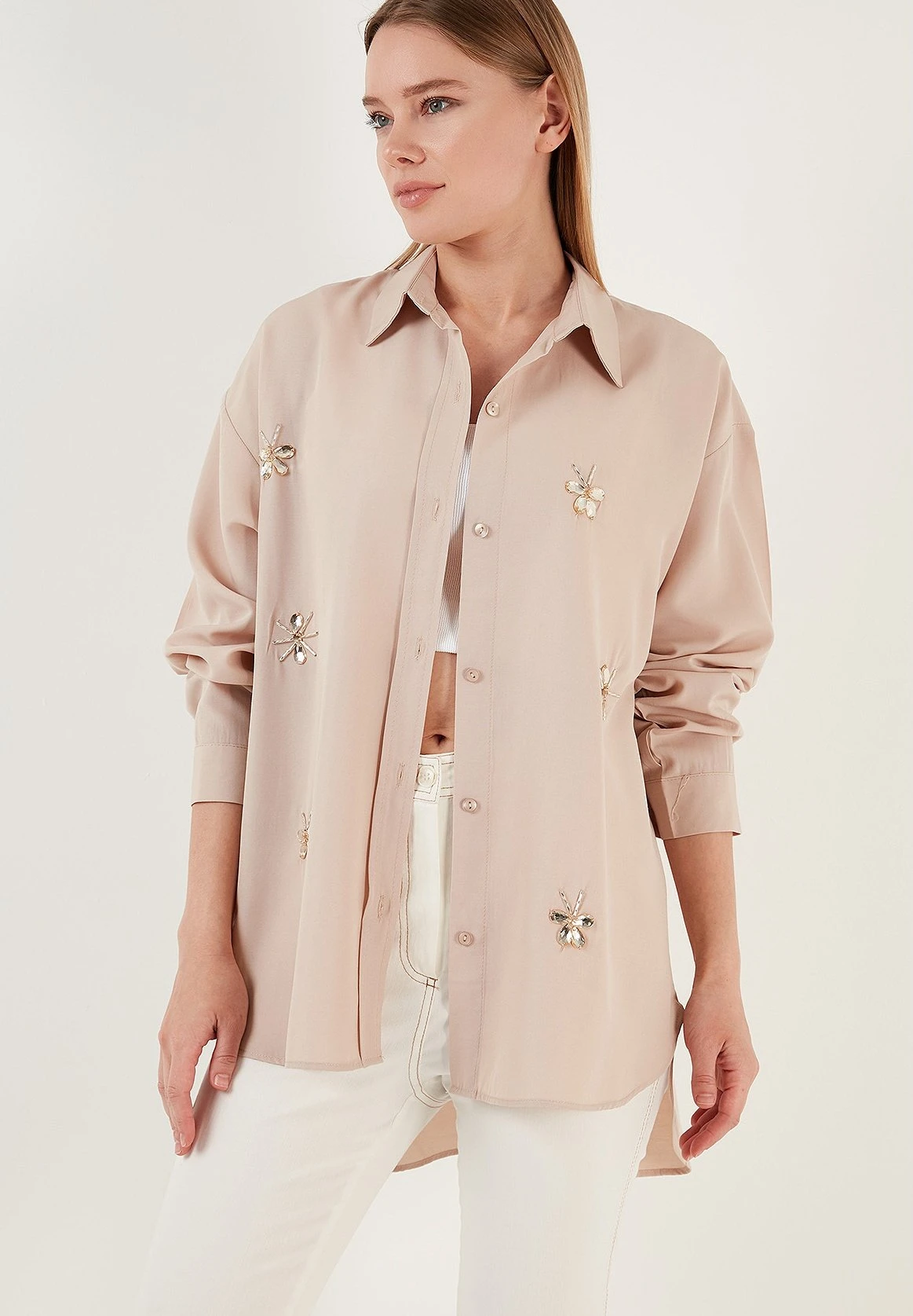 LELA Loose Fit - Overhemdblouse - Stone 5 LELA Loose Fit - Overhemdblouse - Stone - Afbeelding 3