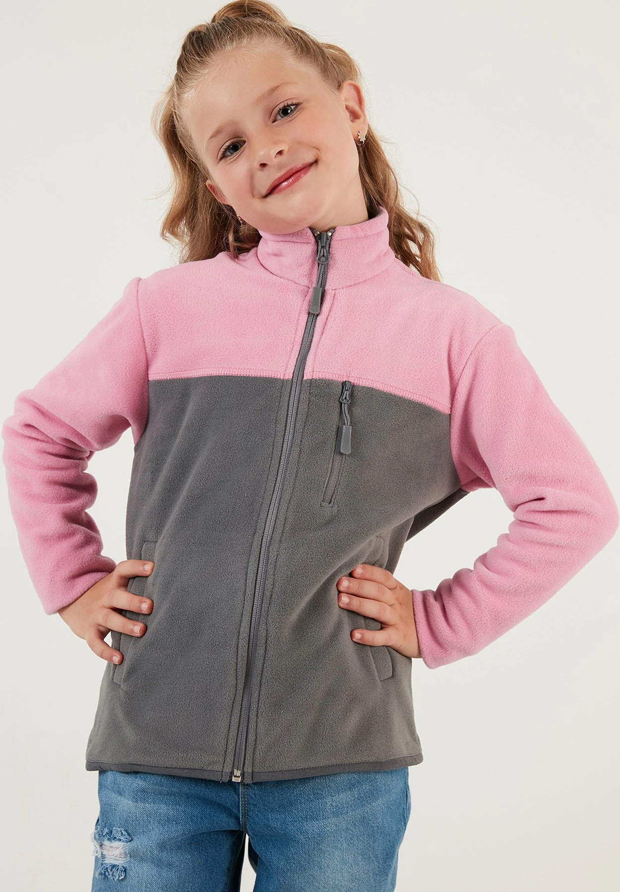 LELA Regular Fit - Sweater Met Rits - Pink Grey 3 LELA Regular Fit - Sweater Met Rits - Pink Grey