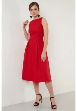 LELA Crew Neck Pleated Midi - Cocktailjurk - Red -Lela b713158cf688442d848dcd8d0c5ad3da