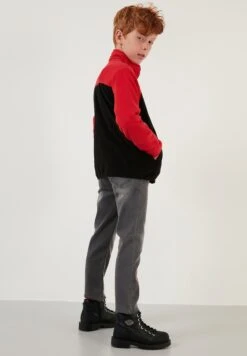 LELA Regular Fit - Sweater Met Rits - Red Black -Lela f1843a352b474b328ffcc1a982b9b5cb